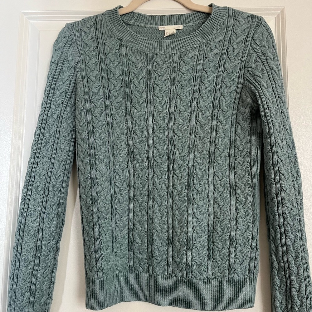 H&M Cable Knit Sweater in Soft Green